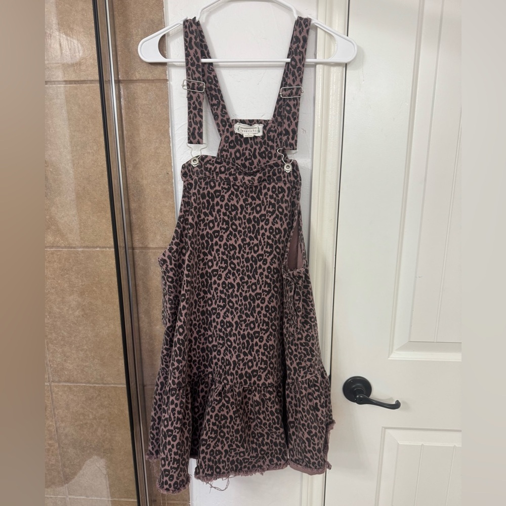 LoveRiche Pink Leopard Print Overall Dress | Large